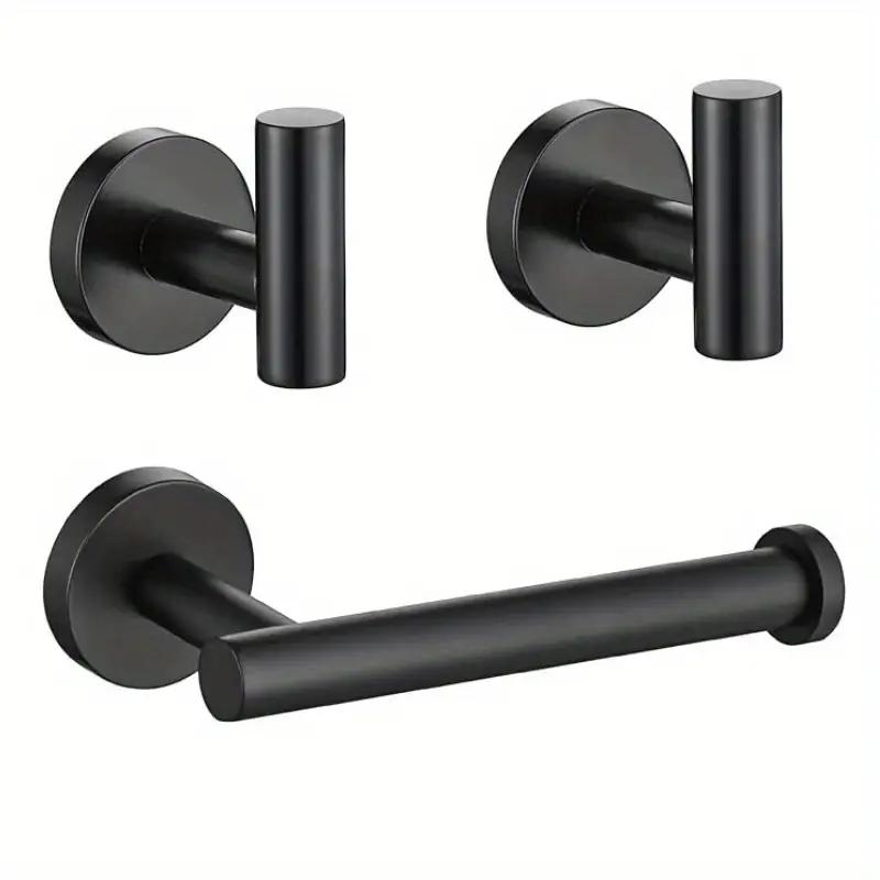 

3-piece bathroom hardware set, stainless steel bathroom accessory set, including hooks and toilet paper holder, saving design чёрный