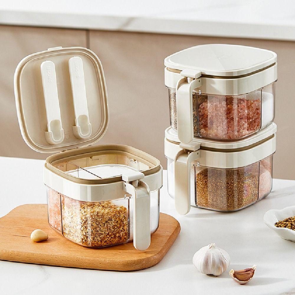 4 Grids Sugar and Salt Container Push-type Condiment Storage Container  Kitchen Supplies