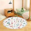 Alfombra Redonda de Felpa con Flores y Letras ABC de Colores para Niños, Tapete de Juego Educativo Antideslizante para Guardería, Habitación Escolar, Cubierta de Piso Divertida Educativa