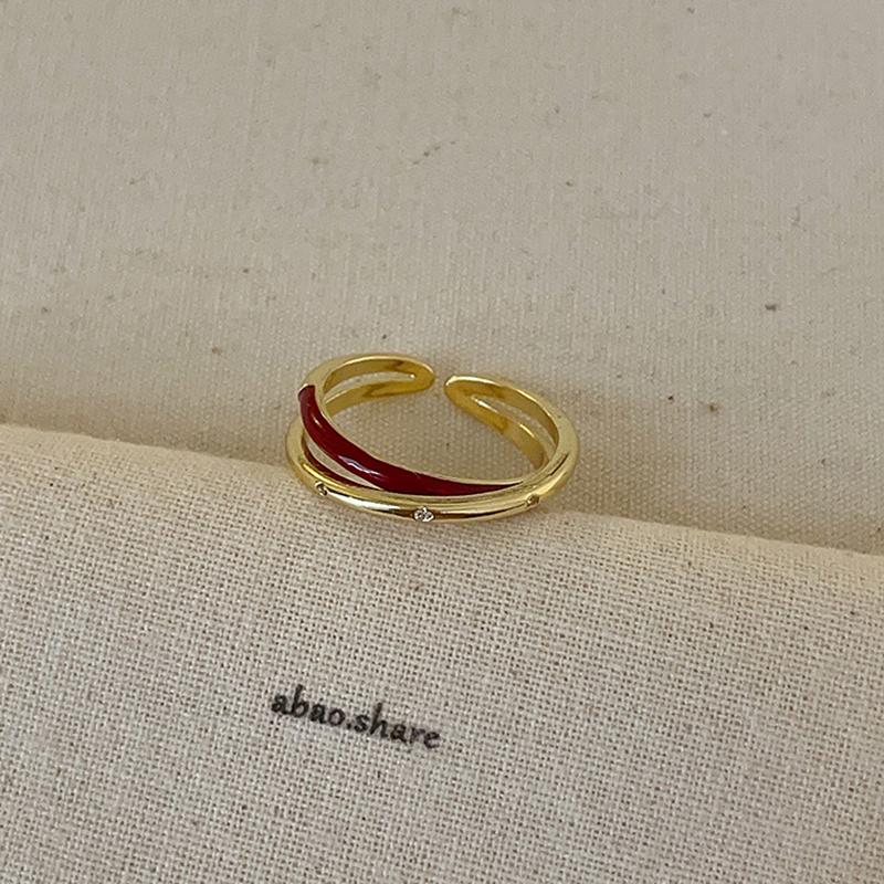 Vintage Red Drip Oil Open Ring Women Geometric Cool Sweet Exquisite Adjustable Band Fashion Accessory Christmas New Year Gift