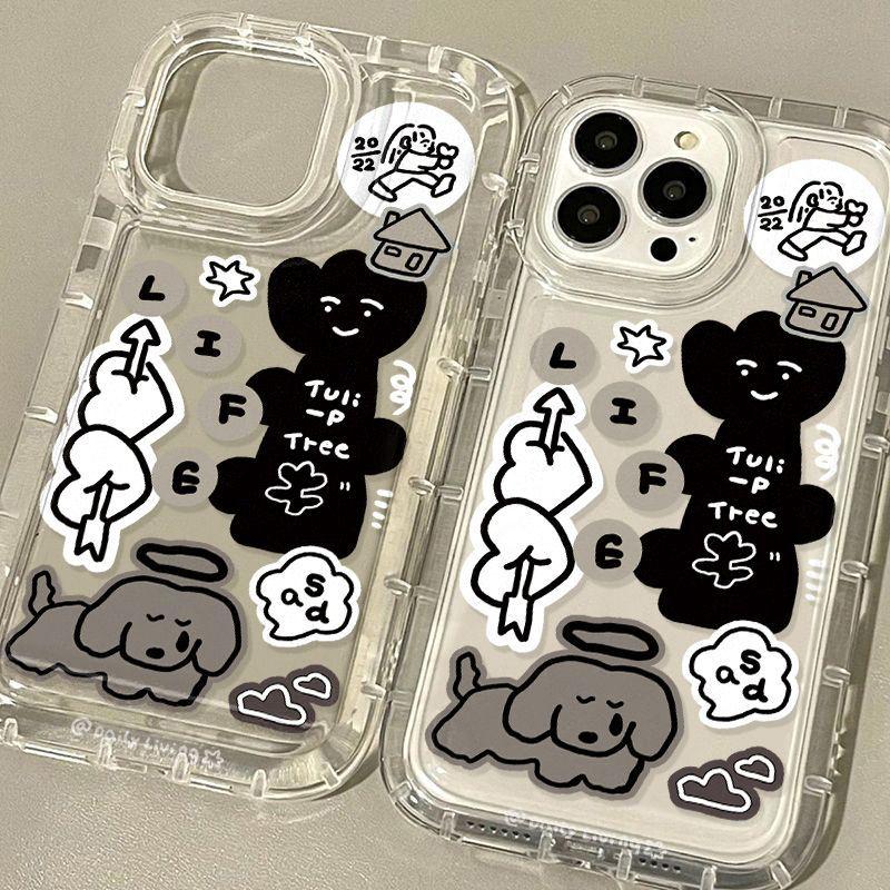Graffiti dog sticker airbag for iphone17promax mobile phone case new apple 14/16 transparent 15