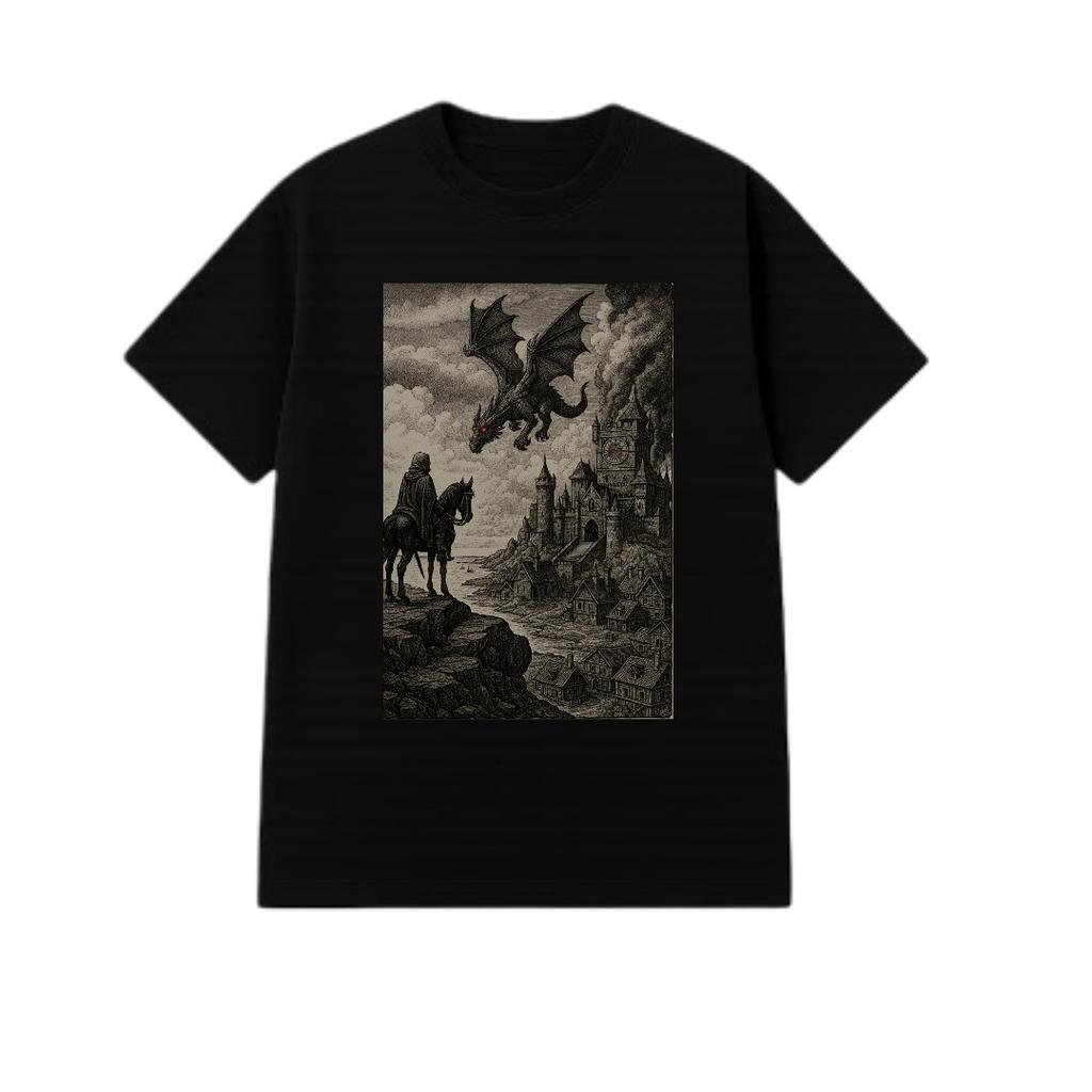 Medieval Dragon Knight Shirt Dark Fantasy Vintage Tee Gothic Castlecore Art