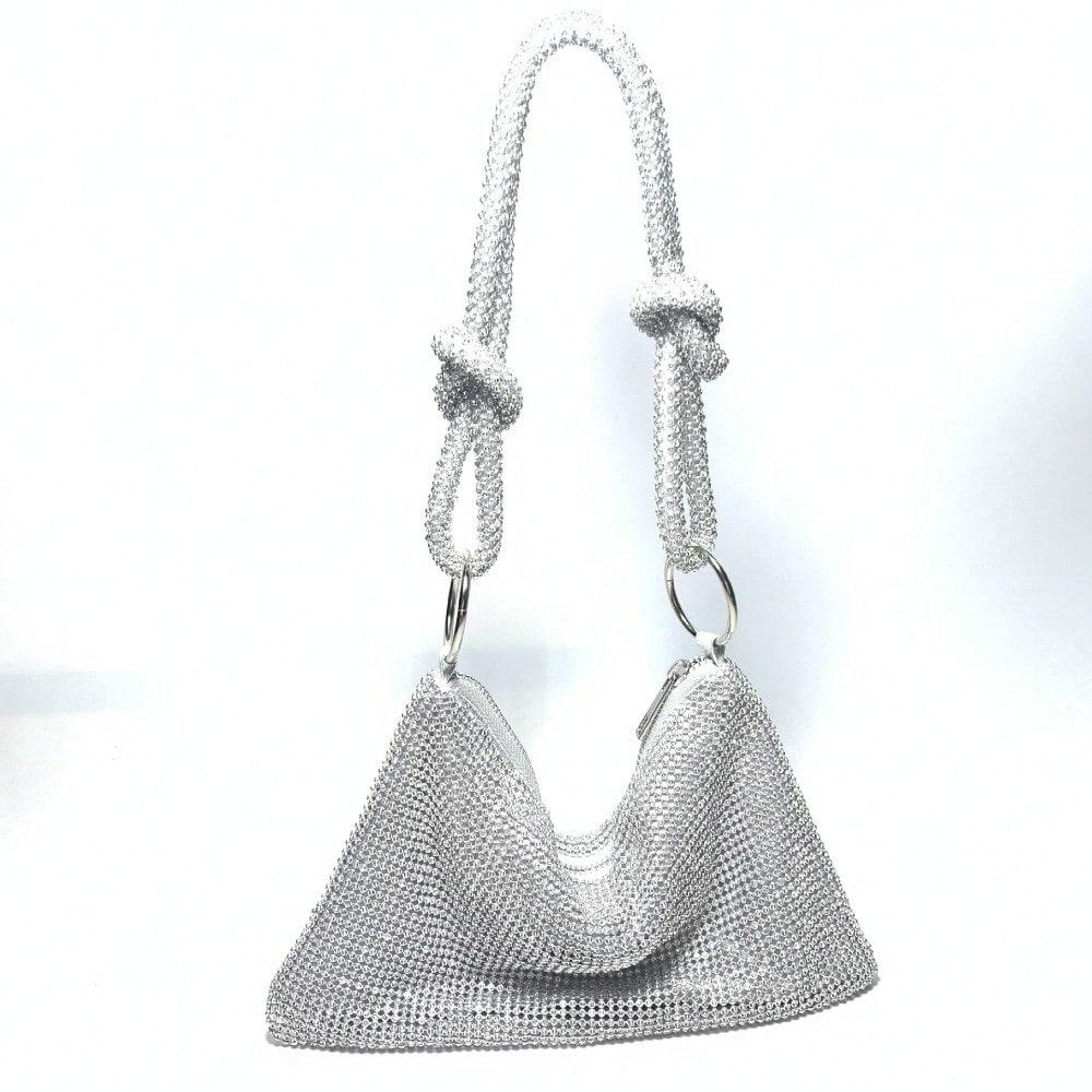 Trend Flash Knoop Steentjes Oksel Banket Diner Tas Nieuwe Avondtas Okseltas silver veelkleurig