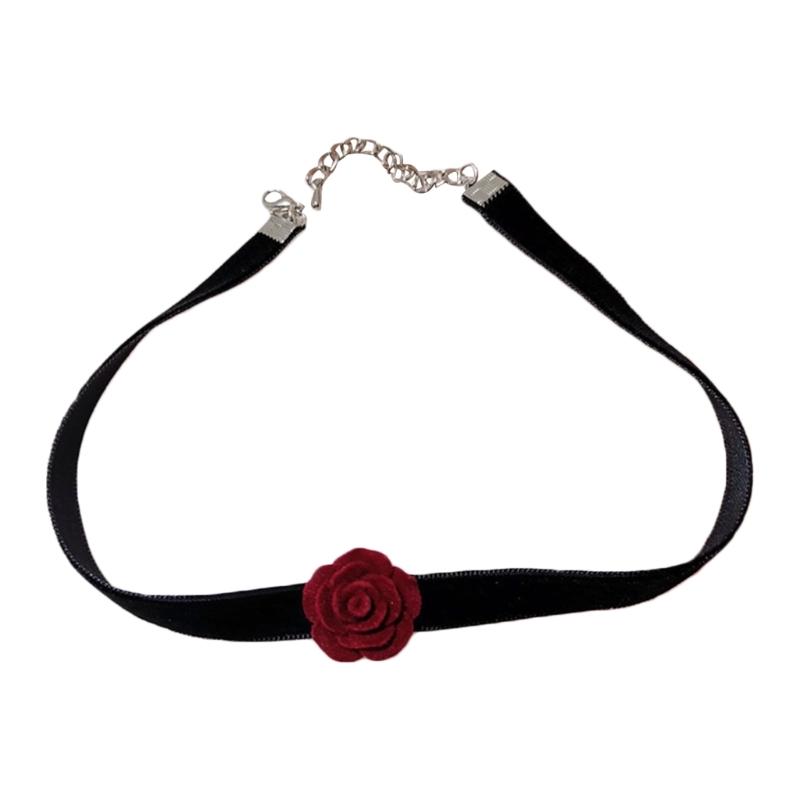 

Black Choker Camellia-Necklace Flower Lace-up Necklace For Women Girl Boho Velvet-Choker Necklace Satin Flower Collar 1