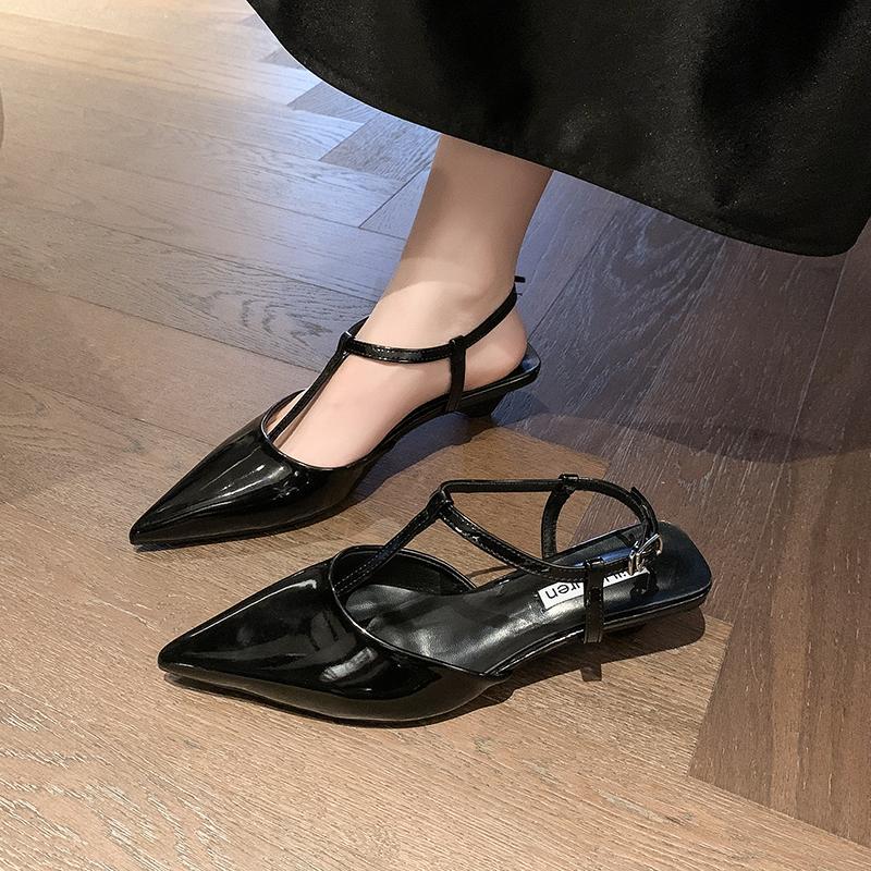 Fashion New Summer Pointed Toe Women Sandals Fashion Singbacks Mules Shoes Ladies Elegant Low Heel Stripper Party Sandals Zapatos Mujer