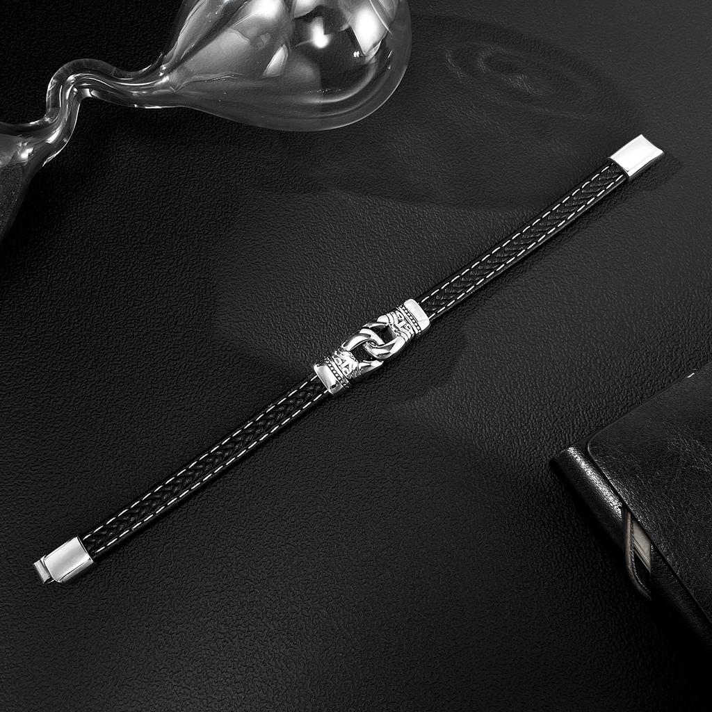Men’s Punk Style Leather Bracelet – Stainless Steel OPK Fashion Braided Wristband