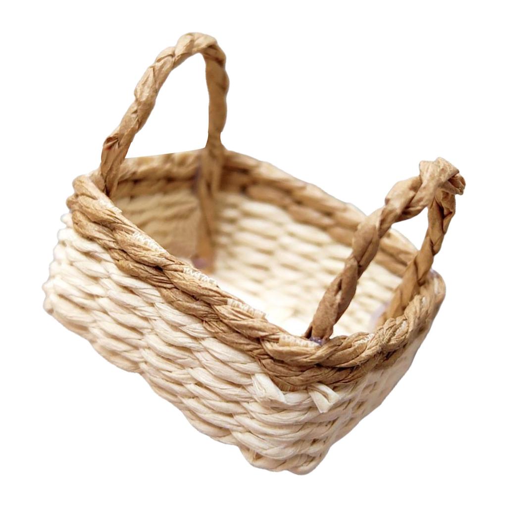 Miniature Dollhouse Woven Basket 1/12 Scale for Dollhouse Playset Wickerwork Handcrafted Wicker Punnet