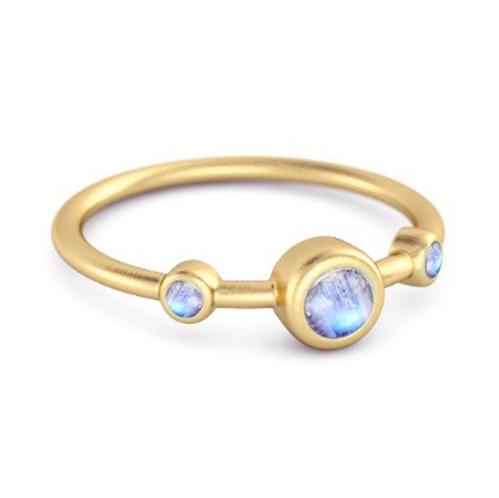 Monstone Triple Bezel-Set Ring - 925 Sterling Silver Gold Vermeil