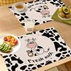 2/4pcs Nongc Cow Pattern Placemats - 12x18 Inch Rectangular Polyester Table Mats with Cute Cartoon Cow Design & "Fresh Milk" Text, Machine Washable