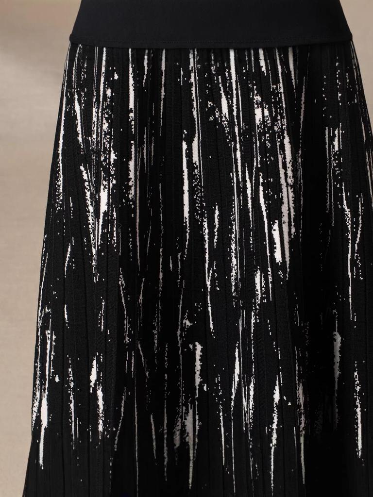 2025 Ink Wash Retro Hong Kong Knit Pleated Wool Flare Midi Skirt