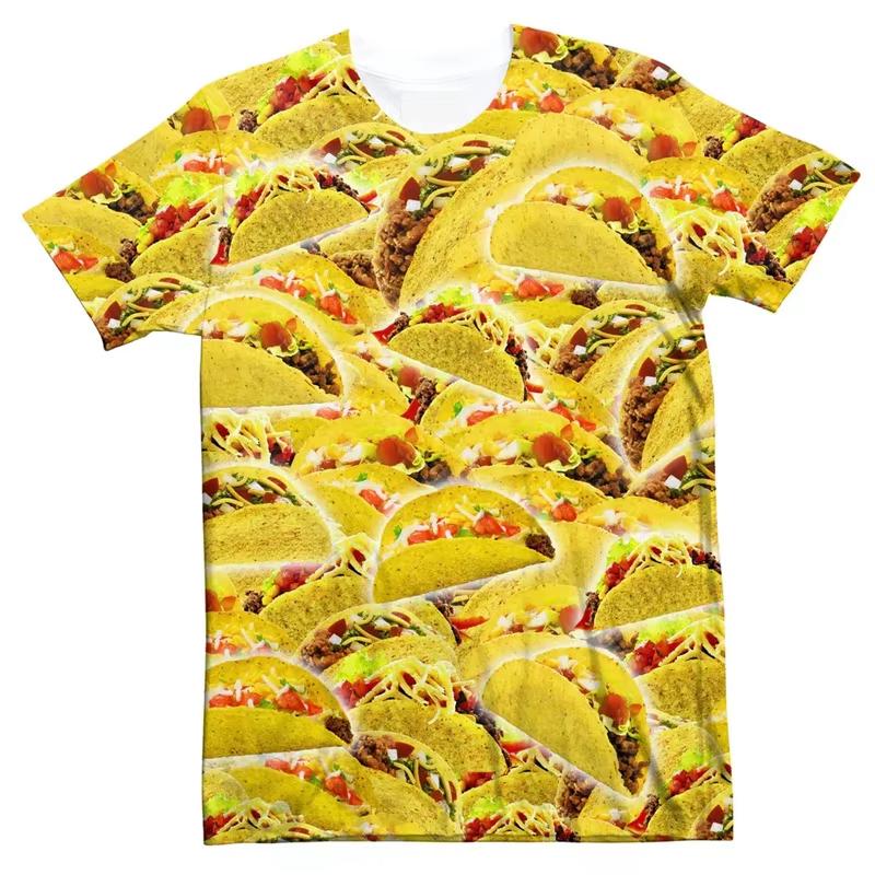3D Print Funny Fried Chicken T-Shirts Pizza Food Graphic Men's Short Sleeve