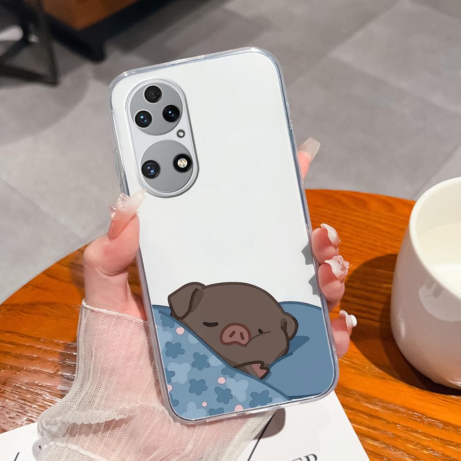 For Huawei P50 Pro P50E Phone Case Lucky Flowers Patterns Transparent Protective Funda For Huawei P 50 Soft TPU Silicone Bumper