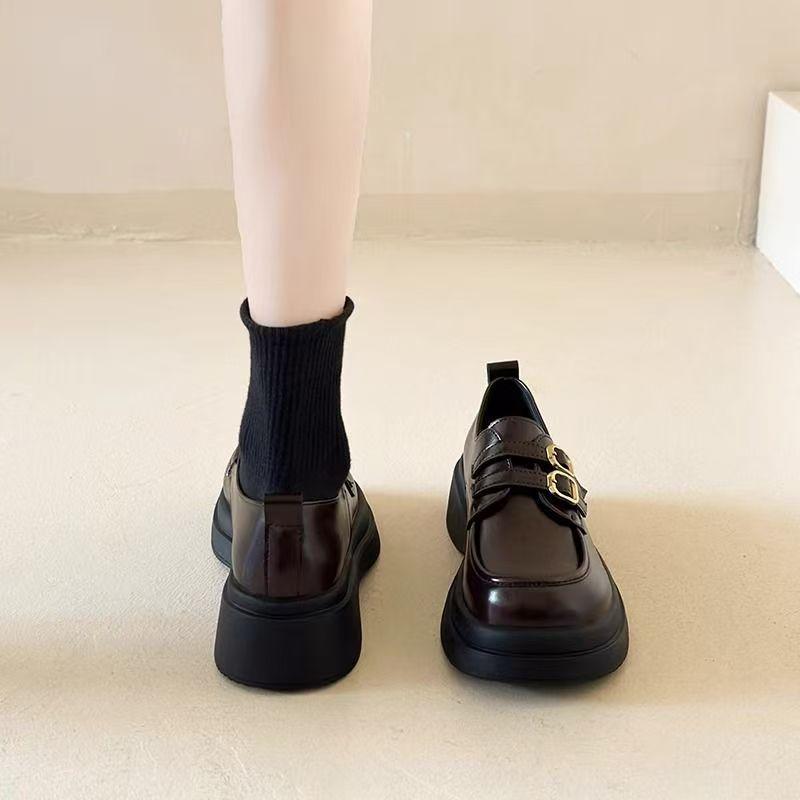 Muffin sole small leather shoes new height increase women's platform single shoes student Mary Jane shoes