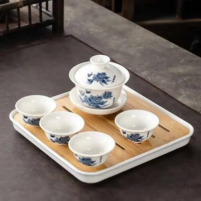 1 gaiwan 4 tazas 1 tetera Cerámica juego de té kungfu doméstico un cuenco con tapa cuatro tazas sala de estar kungfu oficina recepción
