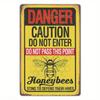 Vintage Danger Sign Metal Poster Bee Honeycomb Wall Art Home Decor 12x8in