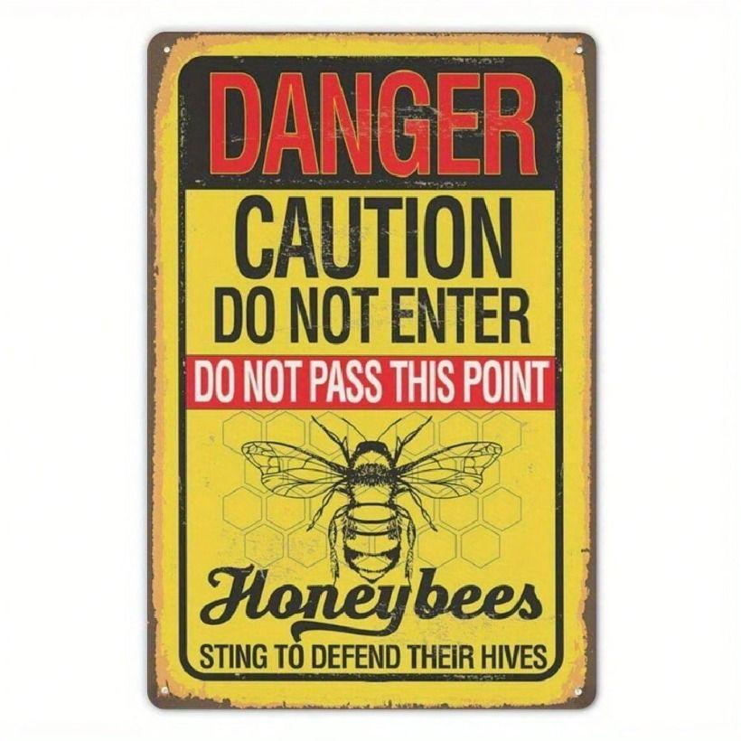 

Vintage Danger Sign Metal Poster Bee Honeycomb Wall Art Home Decor 12x8in