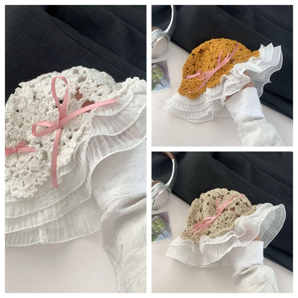 Weave Straw Hat Hollow Bow Knot Hat Sweet Fisherman Hat  Date