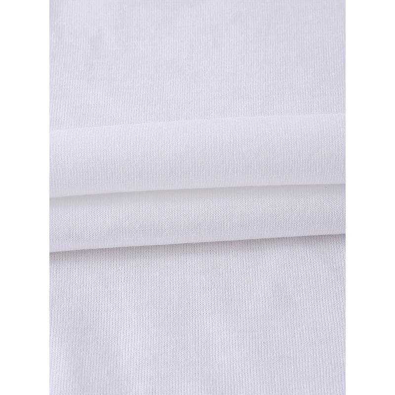 European Size European Size Women's Casual Short Sleeve Crew Neck T-Shirt - Letter Print White Top, Medium Stretch Machine Washable Regular Fit
