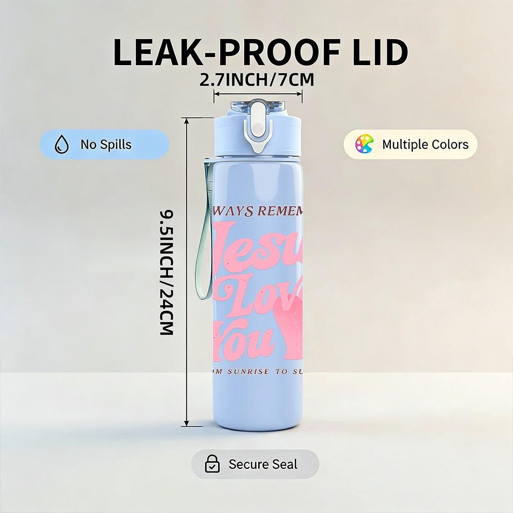 1PC Jesus Loves You Pink Text Art Print 750ml Color Plastic Sports Water Bottle Leakproof Flip Straw Lid Suitable for Sports Office Home Use