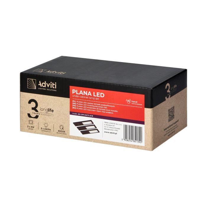 Plana Zestaw 3 Lamp Podszafkowych Led, 3X4W, 3X240Lm, 4000K, Z Włącznikiem Bezdotykowym, Czarne