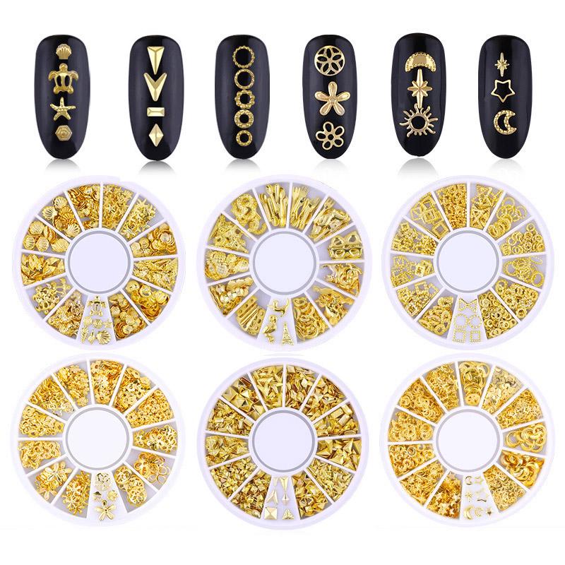 Nagel-Maniküre-Mix, Mini-Maniküre-Schmuckzubehör aus vergoldeter Legierung für Nagelkunst