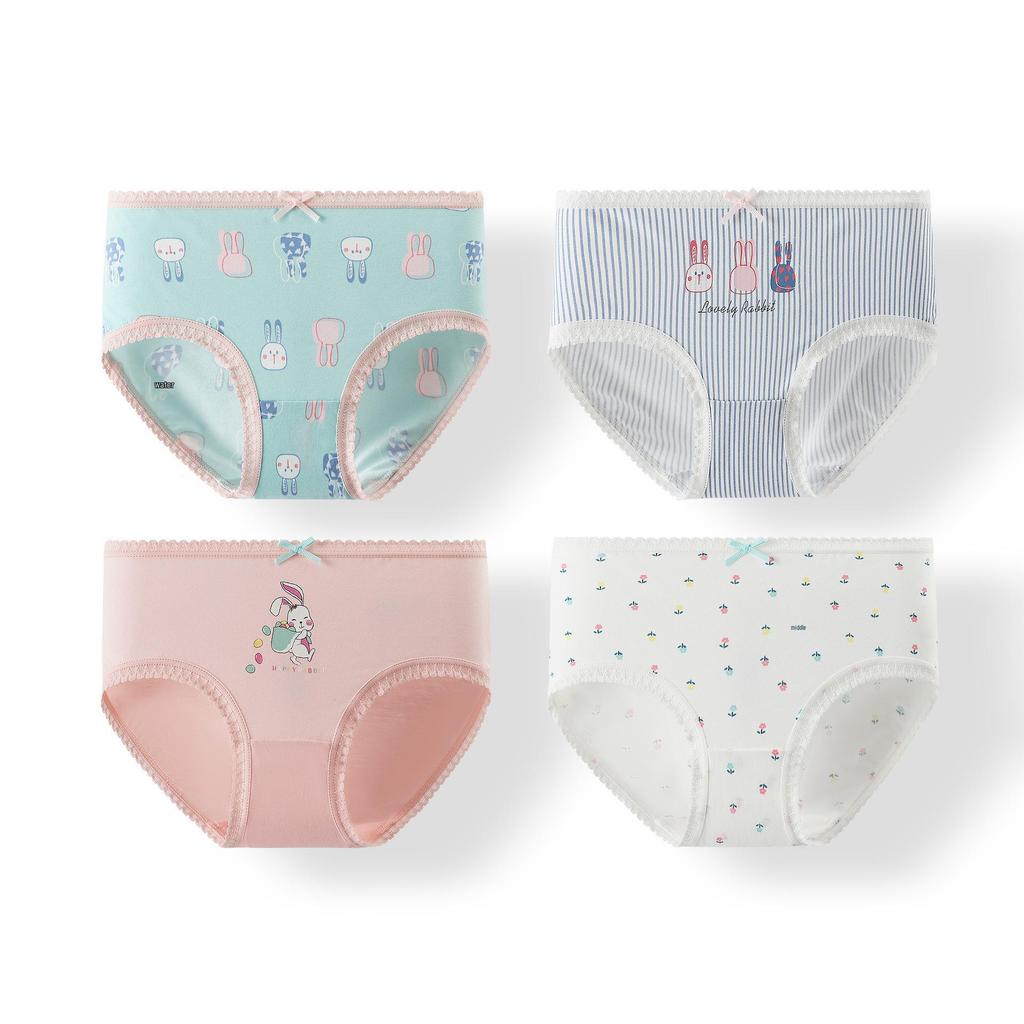 Baby Girls' Cute Cartoon Print Cotton Underpants - Breathable Bow Design for Infants and Toddlers
