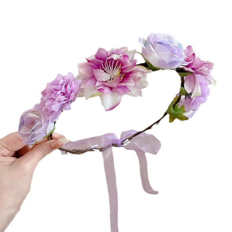 1PC Flower Headband Led Lights Hair Hoop Double-Sided Silk Floral Crown for Women Hair Headband Glowing Garland Light Up