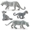 4Pcs/Set Simulation Leopard Family Model PVC Snow Leopard Figurine Realistic Miniature Wildlife Animal