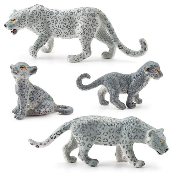 4Pcs/Set Simulation Leopard Family Model PVC Snow Leopard Figurine Realistic Miniature Wildlife Animal