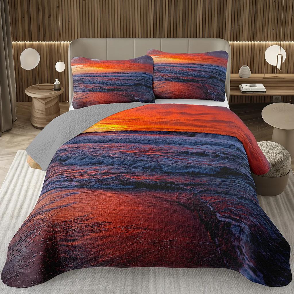 Natural Scenery Bedspread, Sunrise Landscape Coverlet Set,Twin Full Queen King Quilted Bedding Set for Girls Teens Women Bedroom