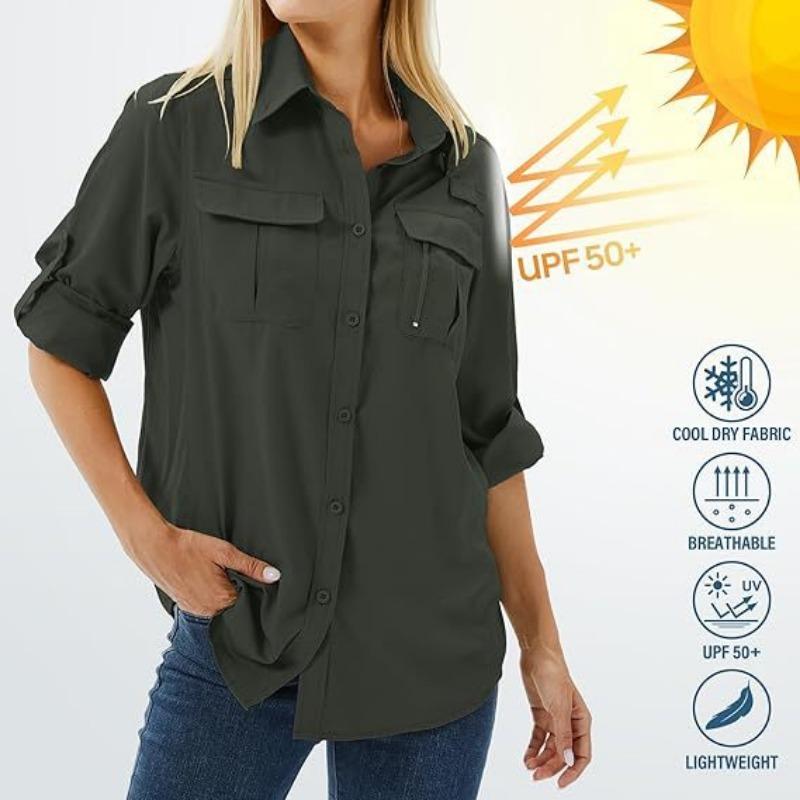 Camicia da Donna Casual a Maniche Corte Traspirante, Elastica, Asciugatura Rapida, con Zip, Colletto Reversibile e Tasca