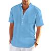 2025 Spring/Summer Men's Stand-Up Collar Short-Sleeve Henley Shirt - Loose Casual Vacation Style