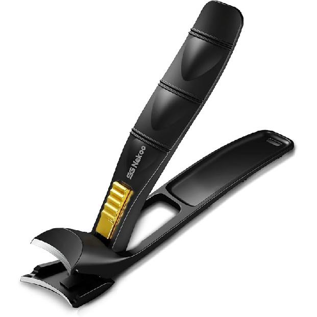 Angled Head Toenail Clippers for Seniors Thick Nails, Locking Design Large Nail Clippers with Catcher, Sharp Fingernail Toe Nail Cutter Trimmer with Lockabe-black With Case