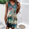 Plus Size V Neck Sleeveless Green Canyon Waterfall Print For Forest Exploration Tour