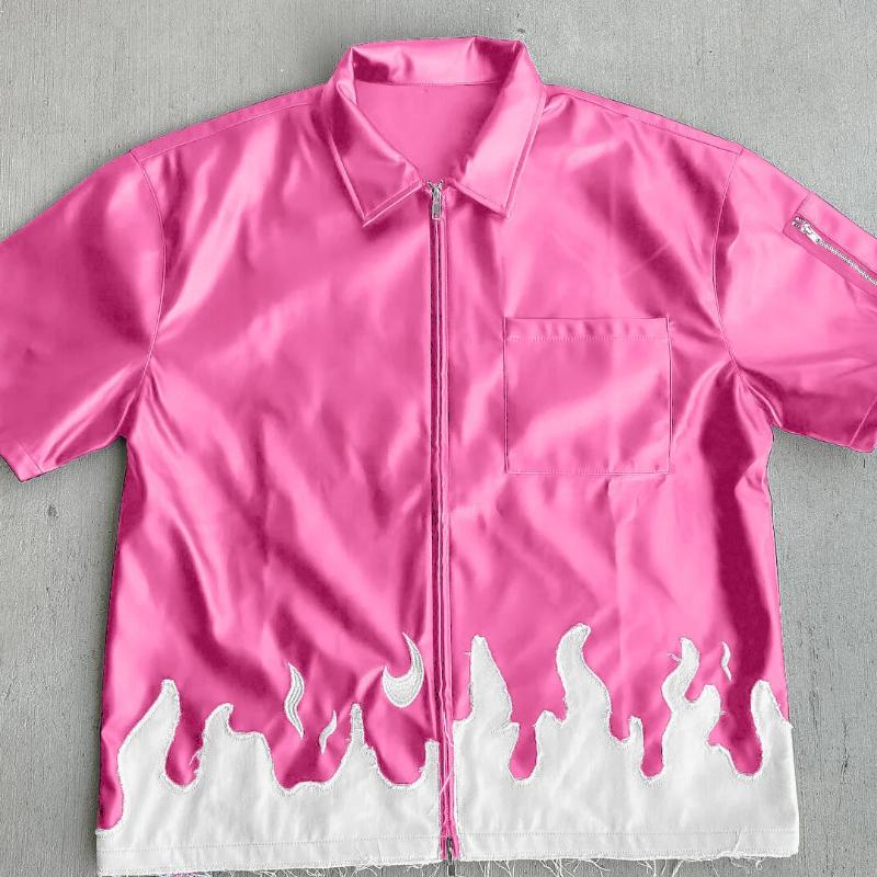 Y2K მოდა შემოდგომის კოლაჟის ფერი ქუჩის ჰიპ-ჰოპი მამაკაცის და ქალის ელვაშესაკრავი პერანგი