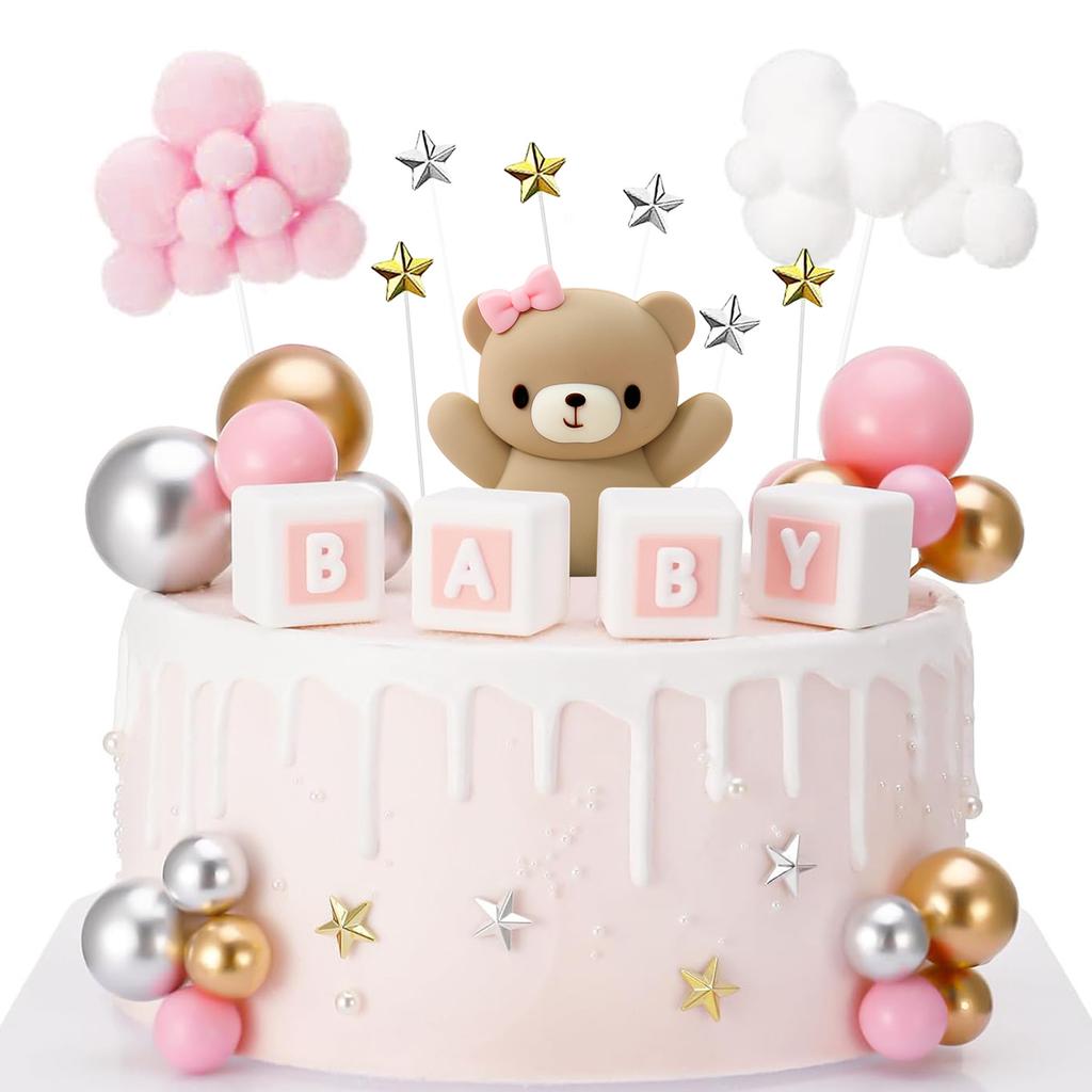 38 Stück Blauer Bär Kuchen Dekorationen Teddybär Sterne Wolken Gold Silber Schaum Junge Mädchen Geburtstag Gender Reveal Party Kuchen Dekoration