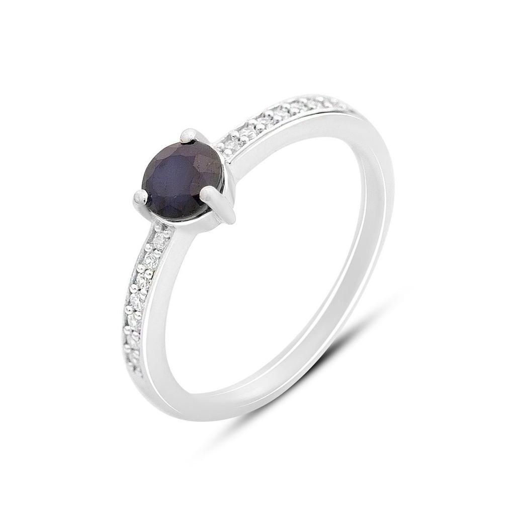 Серебряное кольцо с натуральным сапфиром 0.88ct, фианитами, вес изделия 2,1 гр (2164975)