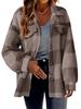 Women Plaid Fleece Jacket ,turndown Collar, Loose and Casual, Long-sleeved ,Fleece Jacket,button,pocket Jacket
