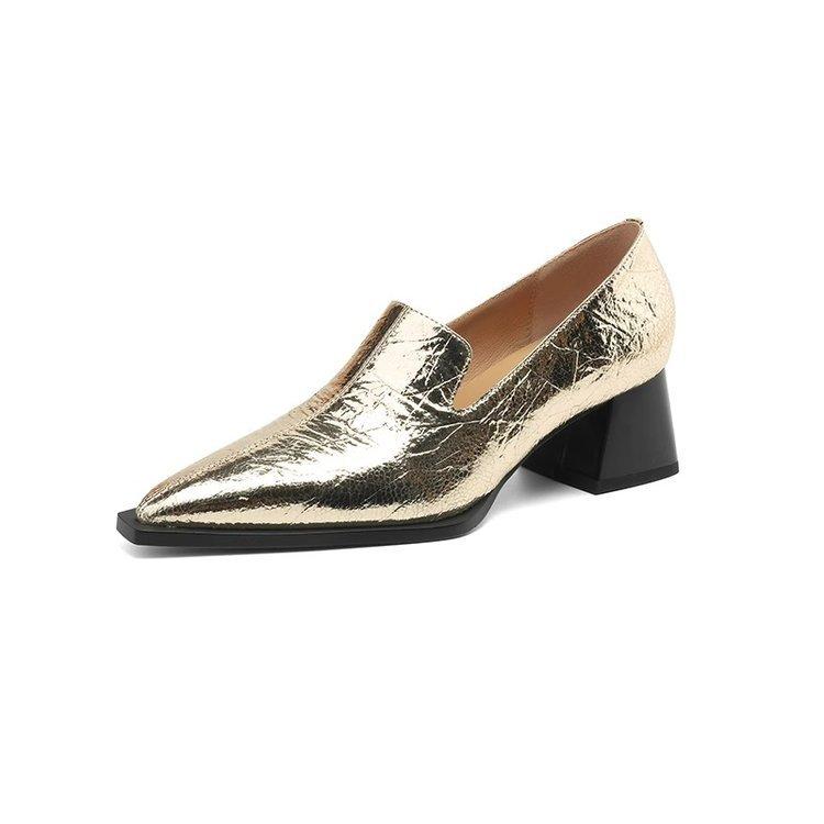 

[Youshilai] Cracked soft leather pointed deep mouth high heels women s 2025 spring new fashion temperament small leather shoes 40 золотой