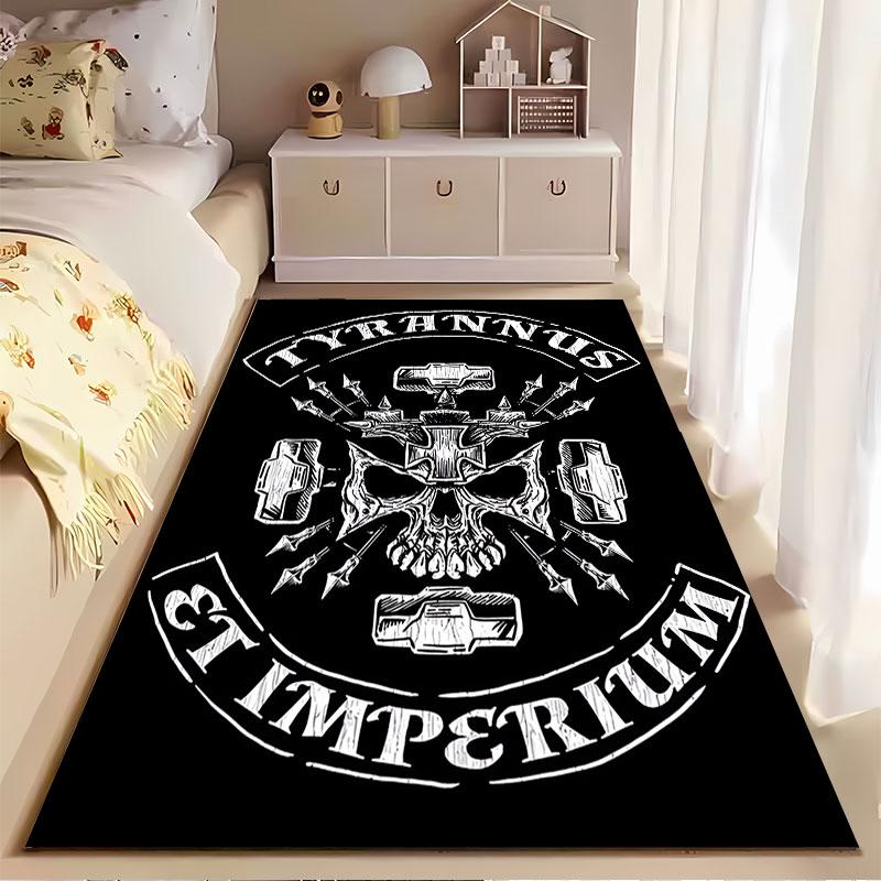 Tyrannus Skull and Weapons Pattern suitable as a non-slip mat for the living room or bedroom sofa