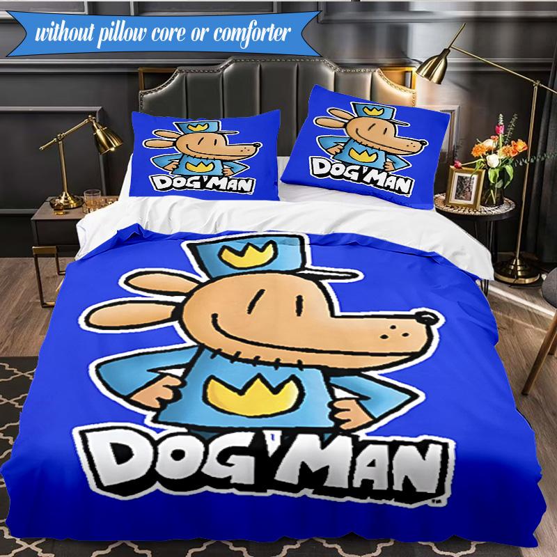 Set Biancheria da Letto Avventura 3 Pezzi Dog Man e Amici Stampa 2D (Include 1 Copripiumino + 2 Federe Senza Imbottitura), Decorazione camera da letto, Regalo ventilatore