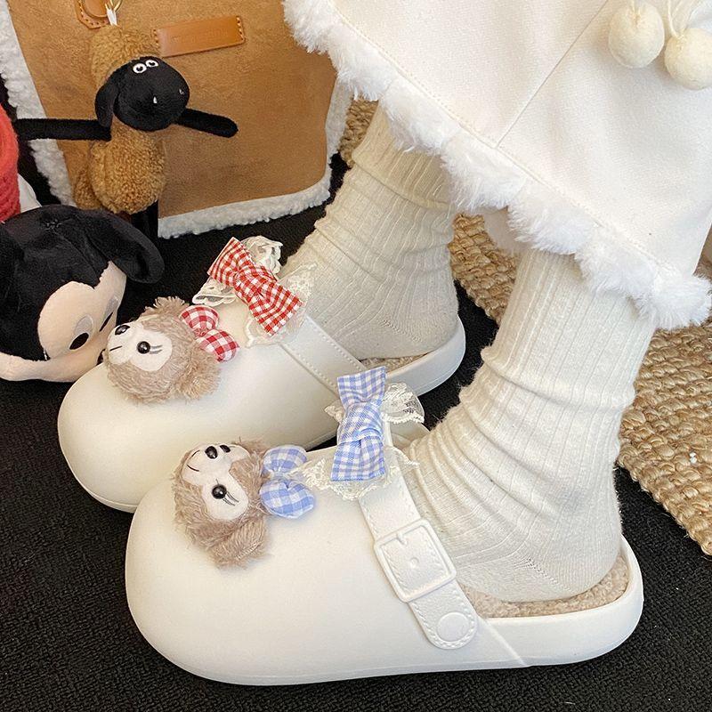 2025 autumn and winter new thick-bottomed indoor comfortable fluffy drag Shirley Mei cute cartoon waterproof bag head half slippers