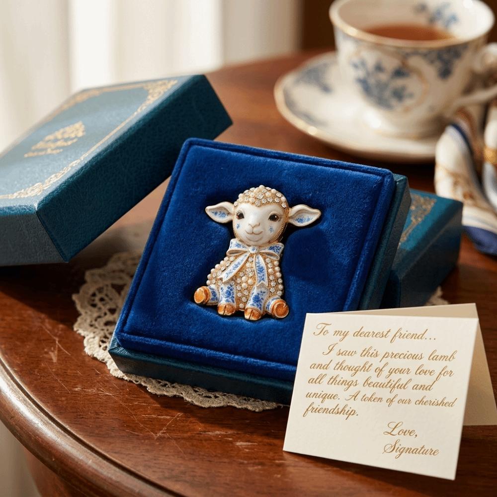 Enamel Animal Brooch Rhinestone Lamb Badge Pin Beautiful Lapel Zinc Zinc Alloy Pin Couples
