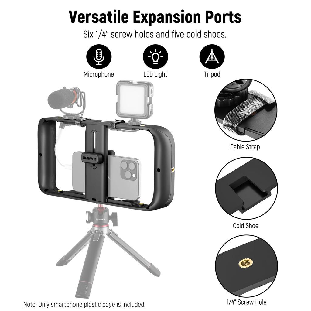 NEEWER Smartphone Video Smartphone Video Stabilizer Vlogging Cage with Cold Shoe Tripod Smartphone Rig for Compatible with A104 Rig, Grip, Mount,