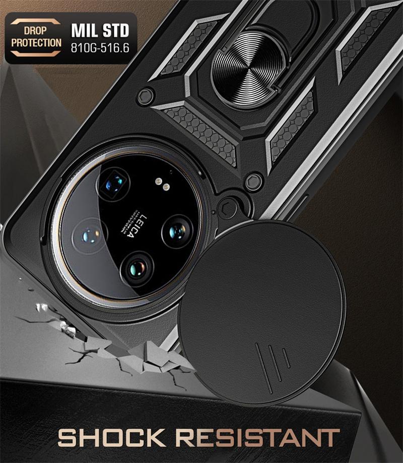 Armor Funda For Xiaomi 14 Ultra Case Slide Camera Protect Cover For Xiaomi Mi 14 Xiaomi14 Ultra Magnetic Holder Ring Stand Coque