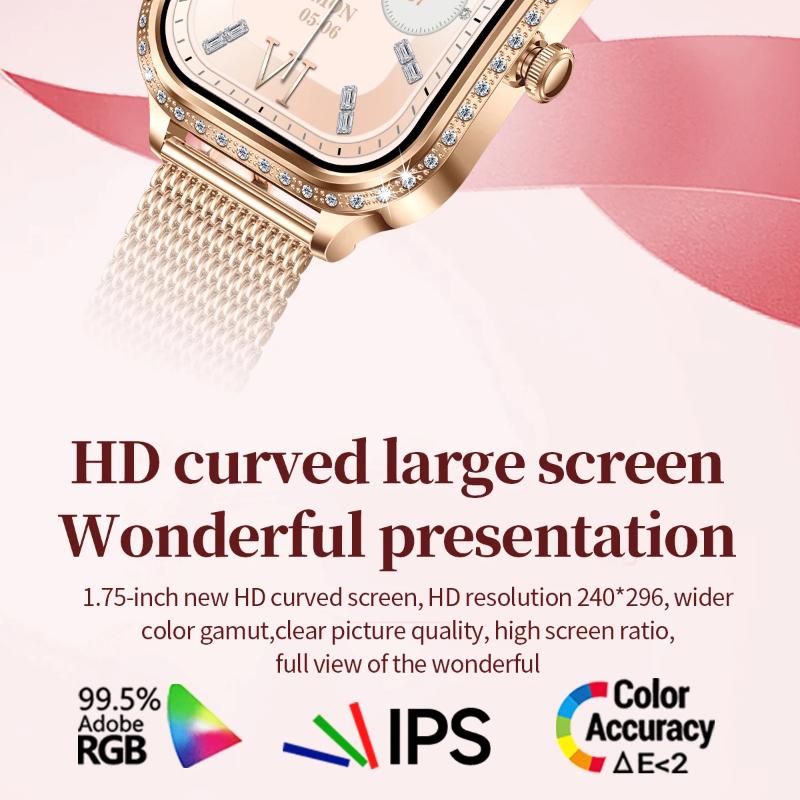 2025 Ny Mote Smart 1.75" HD Skjerm Klokke Kvinner AMOLED Buet Skjerm IP68 Vanntett Helse Anrop Smartklokke Apple Watch Damer for Dame Gave