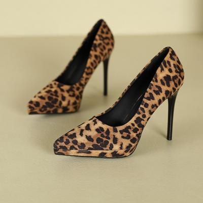 Heels for Ladies Leopard Print Suede Waterproof Table Elegant Women's Shoes Pointed Thin Heels Super High Heels Woman Shoes