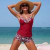 Women'S Tankini Set, New Beach Pool Party Cross Chest Half Solid Color Half Printed SexyTwo-Piece Swimsuit for Women