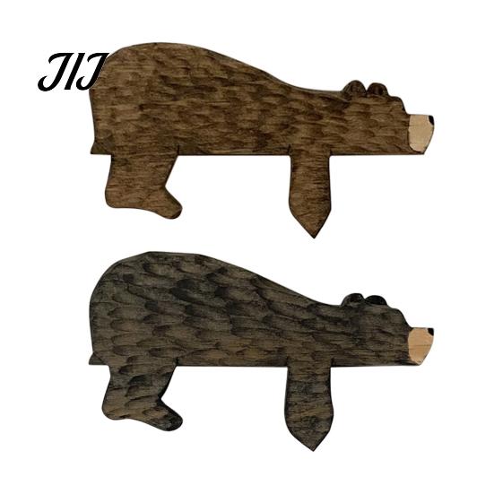Hand Carved Wood Art Brown Bear Door Topper, Adorable Shape Statue Frame Decor, Wooden Decor Animal Shelf Corner Wall for Home Office Birthday