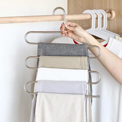 2/5PCS 5-layer Multi-functional Clothing Rack Non-slip Pants Rack Clothing Rack with Clothing Hanging and Storage Functions